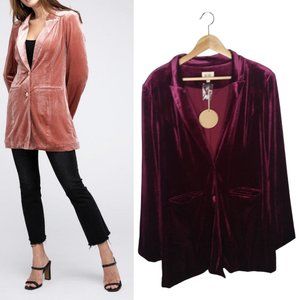 Bibi Burgundy Two-button Relaxed Fit Velvet Blazer Size XL